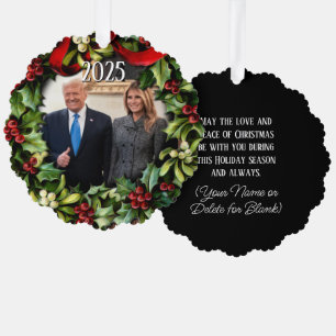 Trump Kerstmis 2024 Krans Foto Vakantie Groet Ornament Kaart