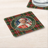 Trump MAGA Christmas Royal Stewart Tartan Plaid Vierkante Kartonnen Onderzetter (Schuin)