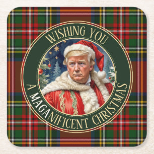 Trump MAGA Christmas Royal Stewart Tartan Plaid Vierkante Kartonnen Onderzetter