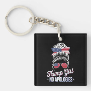 Trump Meisje Geen Excuses Rommelige Knot Retro Vin Sleutelhanger