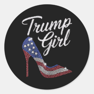 Trump Meisje Hoge Hak Amerikaanse Vlag Bling Patri Ronde Sticker