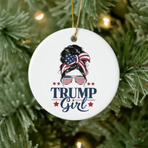 Trump Meisje Messy Bun Trump 2024 Verkiezing Ameri Keramisch Ornament