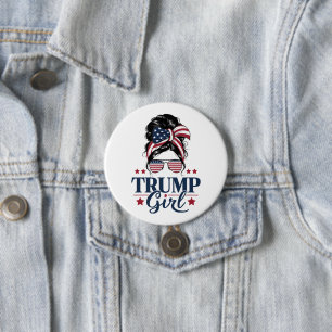 Trump Meisje Messy Bun Trump 2024 Verkiezing Ameri Ronde Button 7,6 Cm