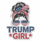 Trump Meisje Messy Bun Trump 2024 Verkiezing Ameri Sticker (Voorkant)