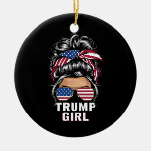 Trump Meisje Wanordelijke Knot VS Vlag Trump 2024 Keramisch Ornament
