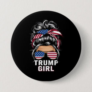 Trump Meisje Wanordelijke Knot VS Vlag Trump 2024 Ronde Button 7,6 Cm