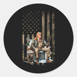 Trump Met Hond Eend Watervogels Jagen Camo Voorzit Ronde Sticker