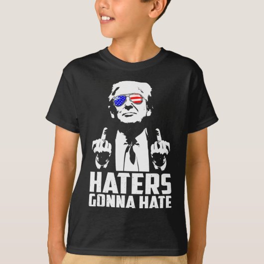 Trump Middenvinger Grappige Haters Gaan Hate Presi T-shirt (Voorkant)