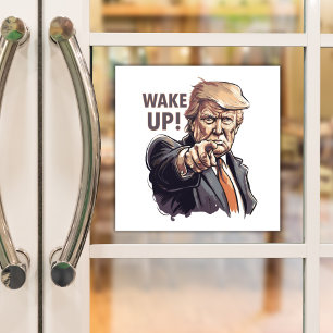 Trump Pointing Wake Up Cartoon Illustratie Raamsticker