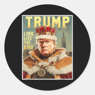 Trump Portret Handtekening Lang Leve De Koning Vin Ronde Sticker