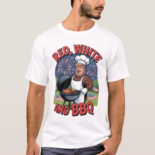 Trump Red White en BBQ op 4 juli T-shirt (Voorkant)