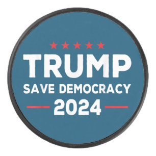 Trump redt democratie Trump 2024 Hockey Puck