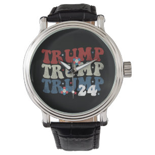 Trump Retro Groovy Flower 24 2024 Verkiezingen Horloge