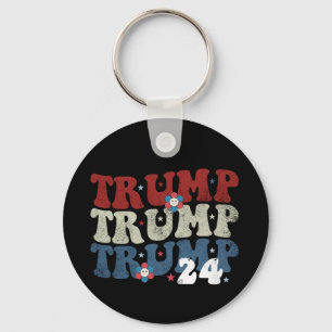 Trump Retro Groovy Flower 24 2024 Verkiezingen Sleutelhanger
