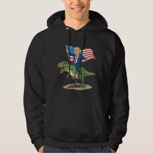Trump Riding Dinosaur T Rex Amerikaanse Vlag Hoodie