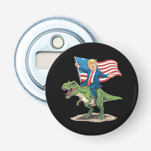 Trump rijdt op dinosaurus T Rex USA Amerikaanse vl Button Flesopener