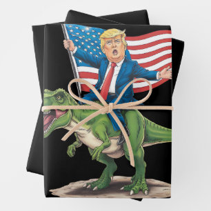 Trump rijdt op dinosaurus T Rex USA Amerikaanse vl Inpakpapier Vel