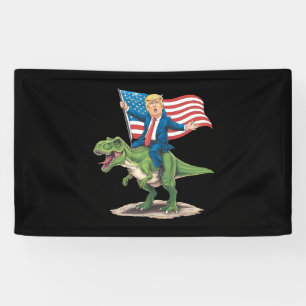Trump rijdt op dinosaurus T Rex USA Amerikaanse vl Spandoek