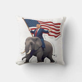 Trump rijdt op olifant met vlag kussen