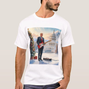 Trump speelt elektrische gitaar in het US Christma T-shirt