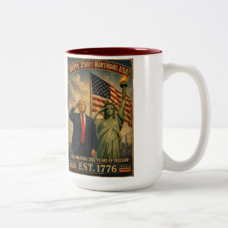 Trump Standbeeld Vrijheid USA 250 Jaar Viering Tweekleurige Koffiemok