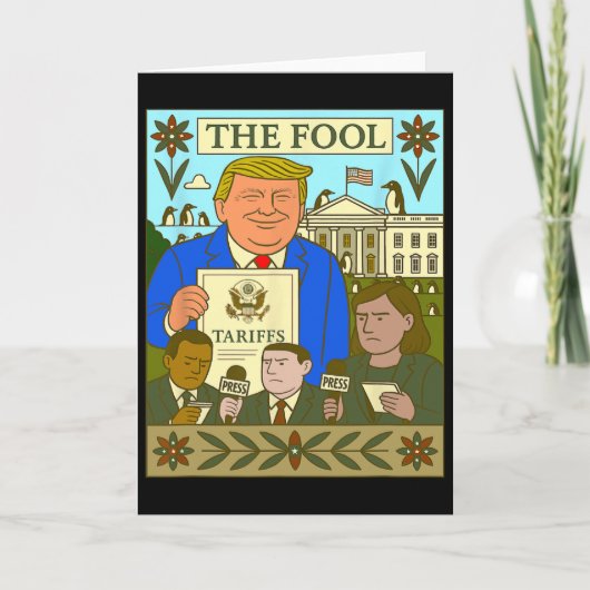 Trump Tarotkaart De Dwaas Hef Tarief Op Pinguïn Kaart (Voorkant)