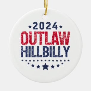Trump Vance 2024 Outlaw Hillbilly Amerikaanse vlag Keramisch Ornament