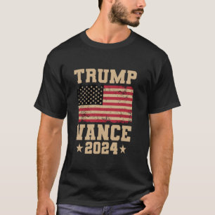 Trump Vance 2024 Retro USA Vlag Trump JD Vance T S T-shirt