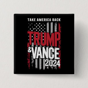 Trump Vance 2024 VS-vlag Neem Amerika Terug Vierkante Button 5,1 Cm