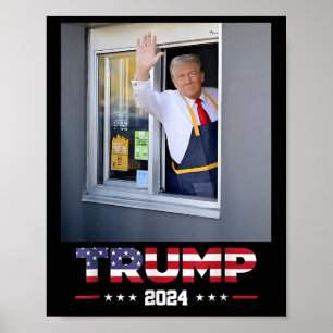 Trump werkt drive-thru Trump die frietjes serveert Poster