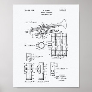 Trumpet 1939 Patent Art-witboek Poster