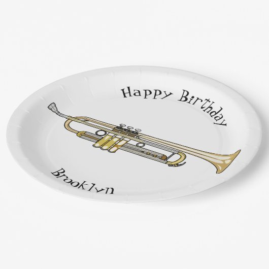 Trumpet cartoon illustratie papieren bordje (Gekanteld)