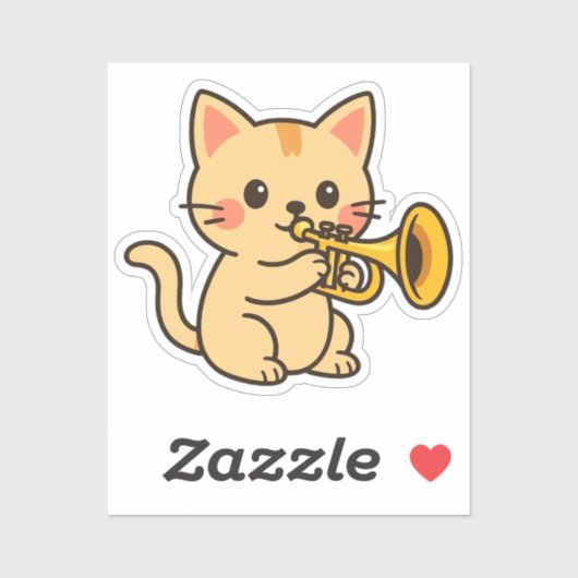 Trumpet Cat Music Art Sticker (Vel)