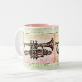 Trumpet en Muzieknoten Tweekleurige Koffiemok (Voorkant links)