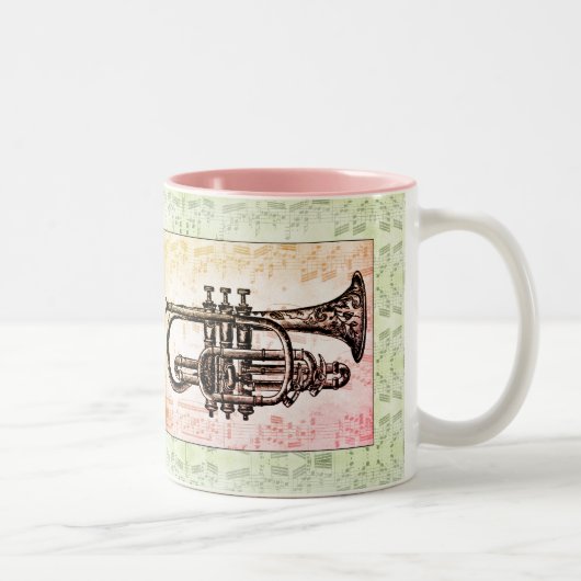 Trumpet en Muzieknoten Tweekleurige Koffiemok (Rechts)