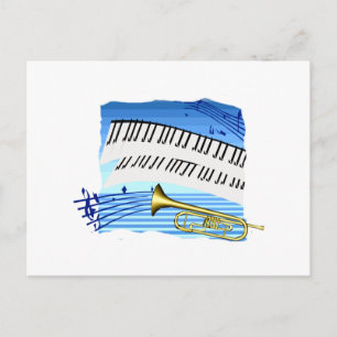 Trumpet en toetsenbord, muziek met blauw thema briefkaart