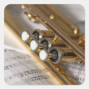 Trumpet en vel Music Brass Instrument Vierkante Sticker