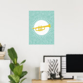 Trumpet Fun Turquoise Swirl Music Poster (Thuiskantoor)
