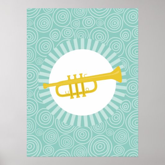 Trumpet Fun Turquoise Swirl Music Poster (Voorkant)