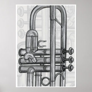 Trumpet-kleppen in Charcoal Music Art Print
