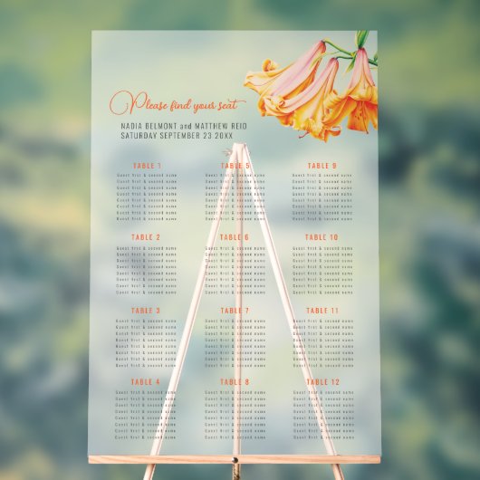 Trumpet lilies wedding 12 table seating chart (Neutre)