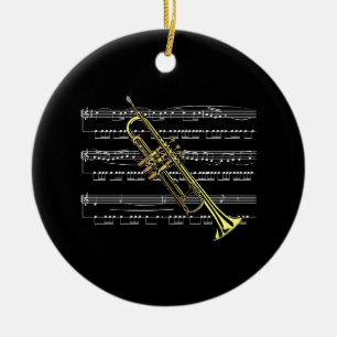 Trumpet met blademuziek en zwarte achtergrond keramisch ornament