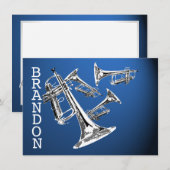 Trumpet Music Merci bleu foncé carte plat (Devant / Derrière)
