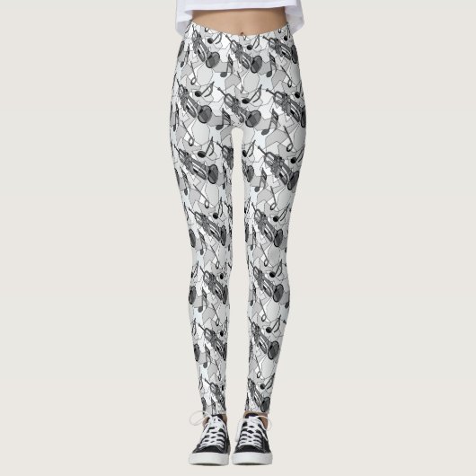 Trumpet Music Note Fragmenten Leggings (Voorkant)