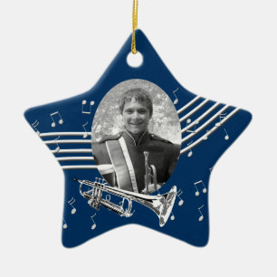 Trumpet Music Star Blue Keramisch Ornament