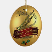 Trumpet ~ Musical Scroll ~ Gold Merry Kerst~ Keramisch Ornament (Rechts)