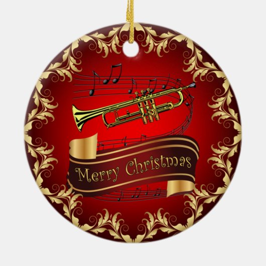 Trumpet ~ Musical Scroll ~ Merry Kerst~ * ~ Keramisch Ornament (Achterkant)
