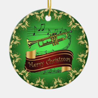 Trumpet ~ Musical Scroll ~ Merry Kerst~ * ~ Keramisch Ornament