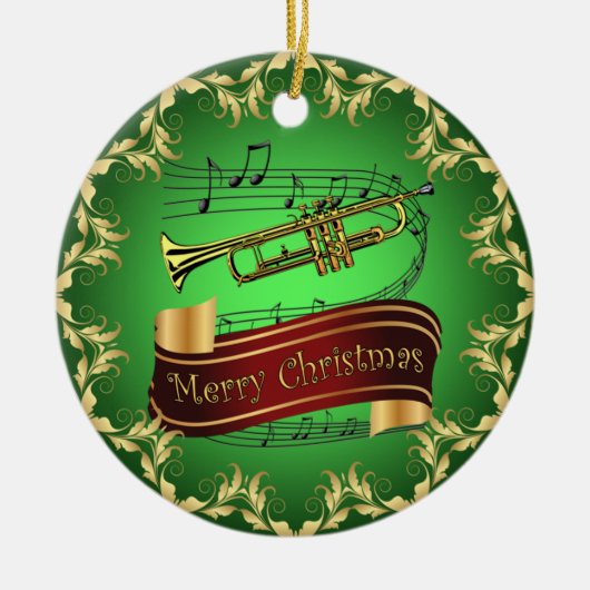 Trumpet ~ Musical Scroll ~ Merry Kerst~ * ~ Keramisch Ornament (Voorkant)