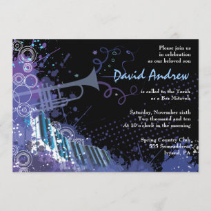 Trumpet & Piano Musical Bar Bat Mitzvah Uitnodigin Kaart